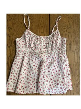 Pink Floral Tank Top Shirred Back Button Detail Bust